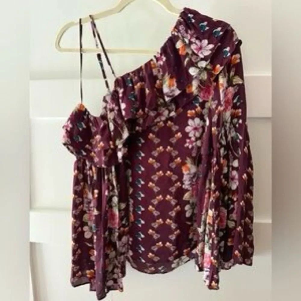 Parker Floral One-Shoulder Burgundy silk Top
